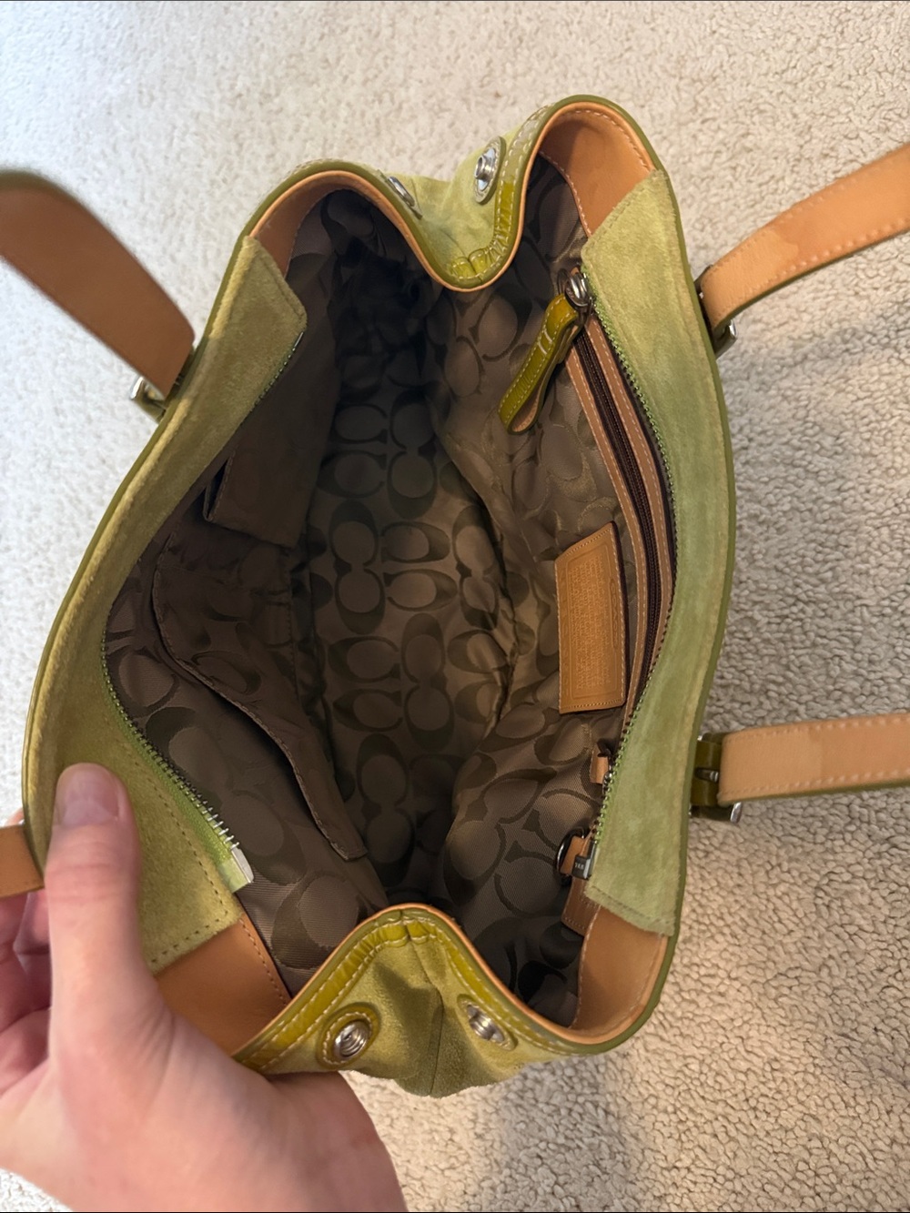 Coach green suede tote bag - Picture 4 of 4